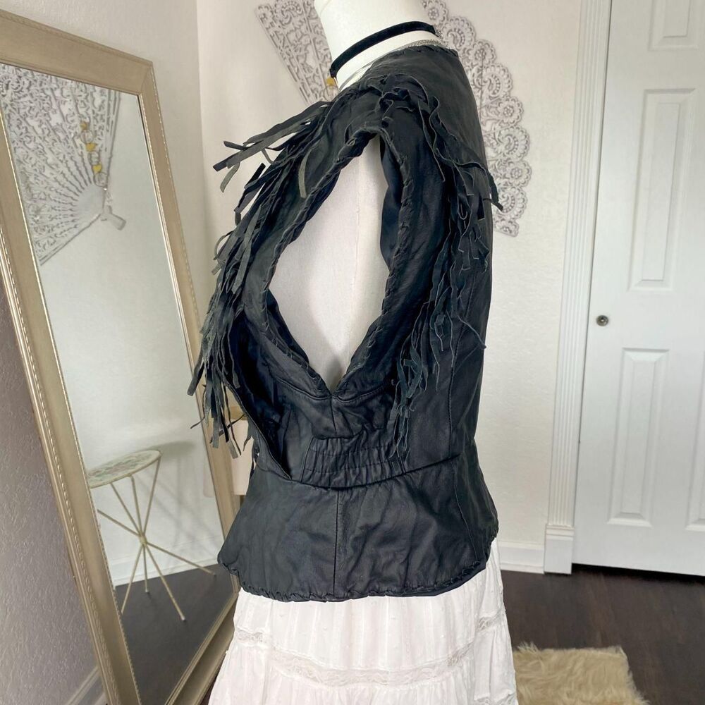 Vintage Harley Davidson 80s Black Quality Leather Fringe Biker Vest Size M - Picture 4 of 7